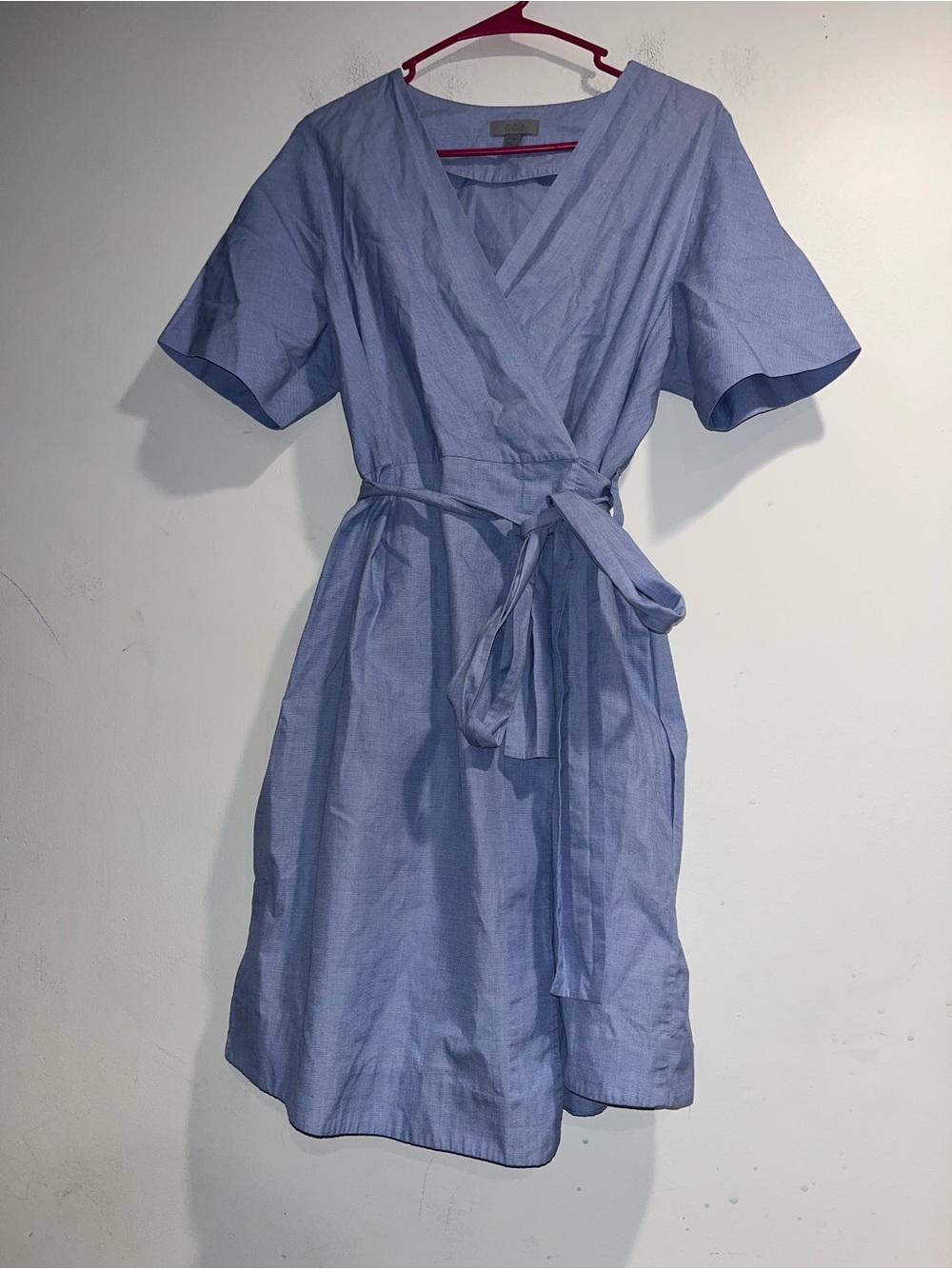 COS Light Blue Wrap Midi Dress with Waist Tie